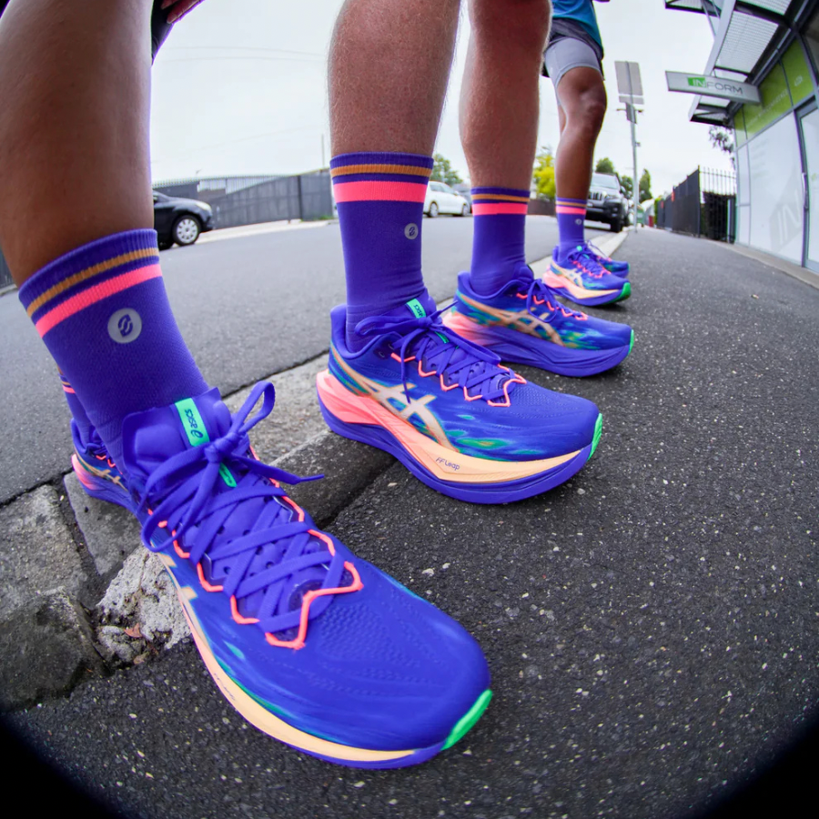 SHYU Racing Socks - Quarter Crew - Blue/Blush/ Apricot