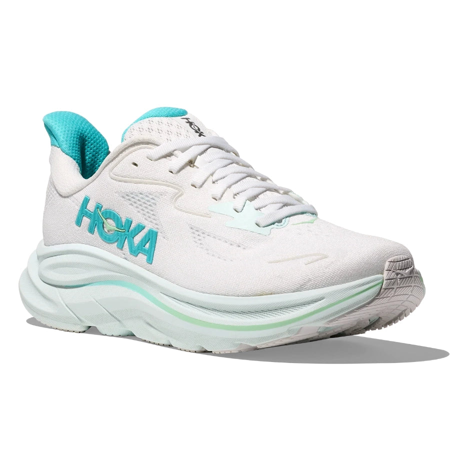 HOKA Womens Clifton 10 Wide White Cielo Blue