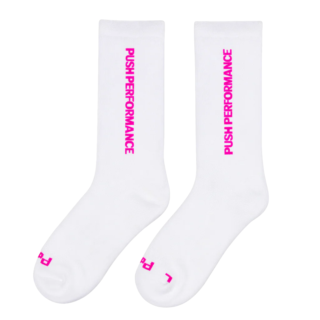 Push Performance Running Socks - Crew - White/ Pink