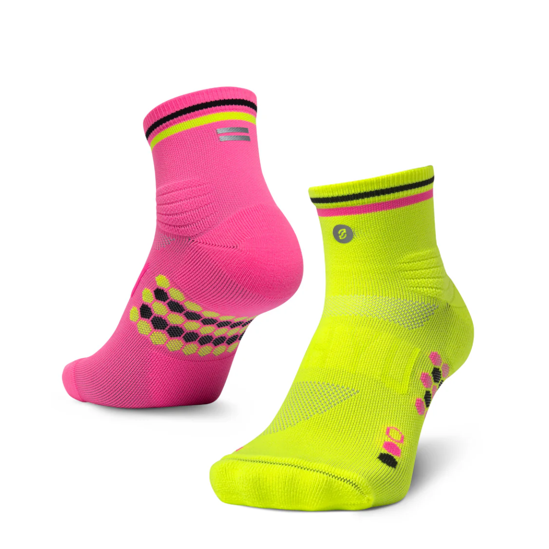 SHYU Racing Socks - Quarter Crew -Rhubarb/Custard/Black