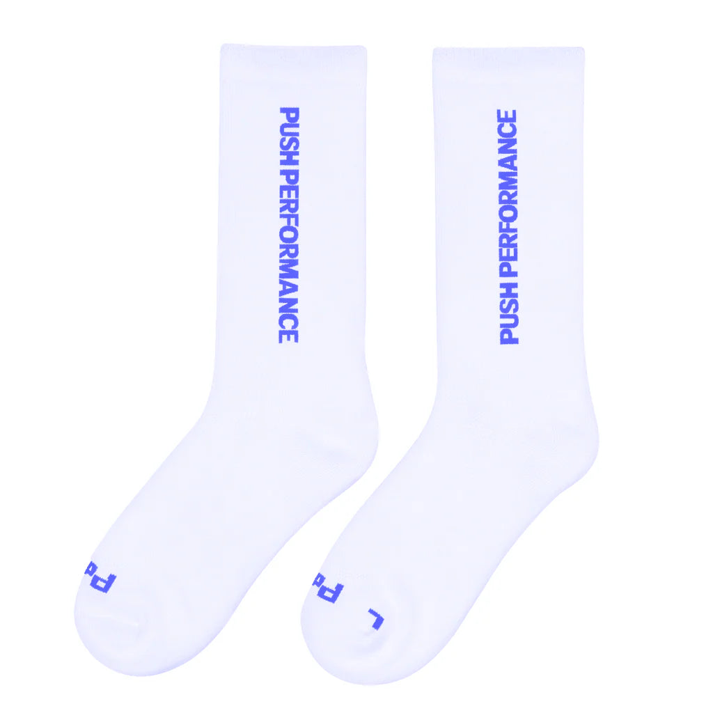 Push Performance Running Socks - Crew - White/ Blue