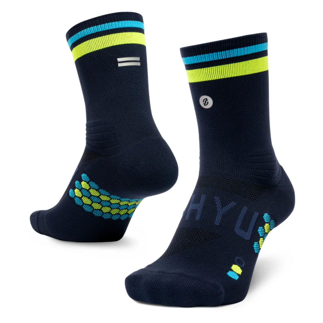 SHYU Racing Socks - Half Crew - Navy/Citron/Blue