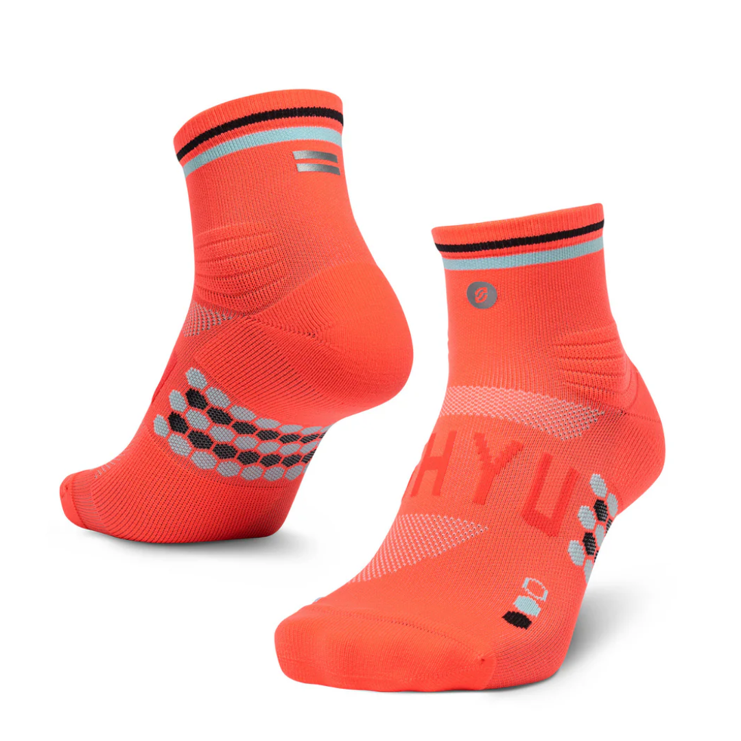 SHYU Racing Socks - Quarter Crew - Coral/Sky/Black