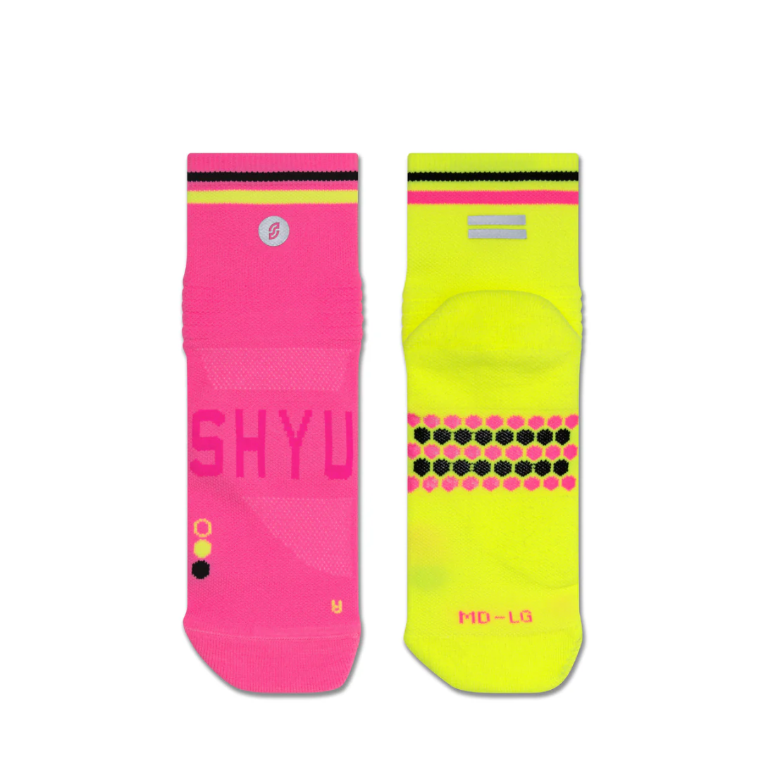 SHYU Racing Socks - Quarter Crew -Rhubarb/Custard/Black