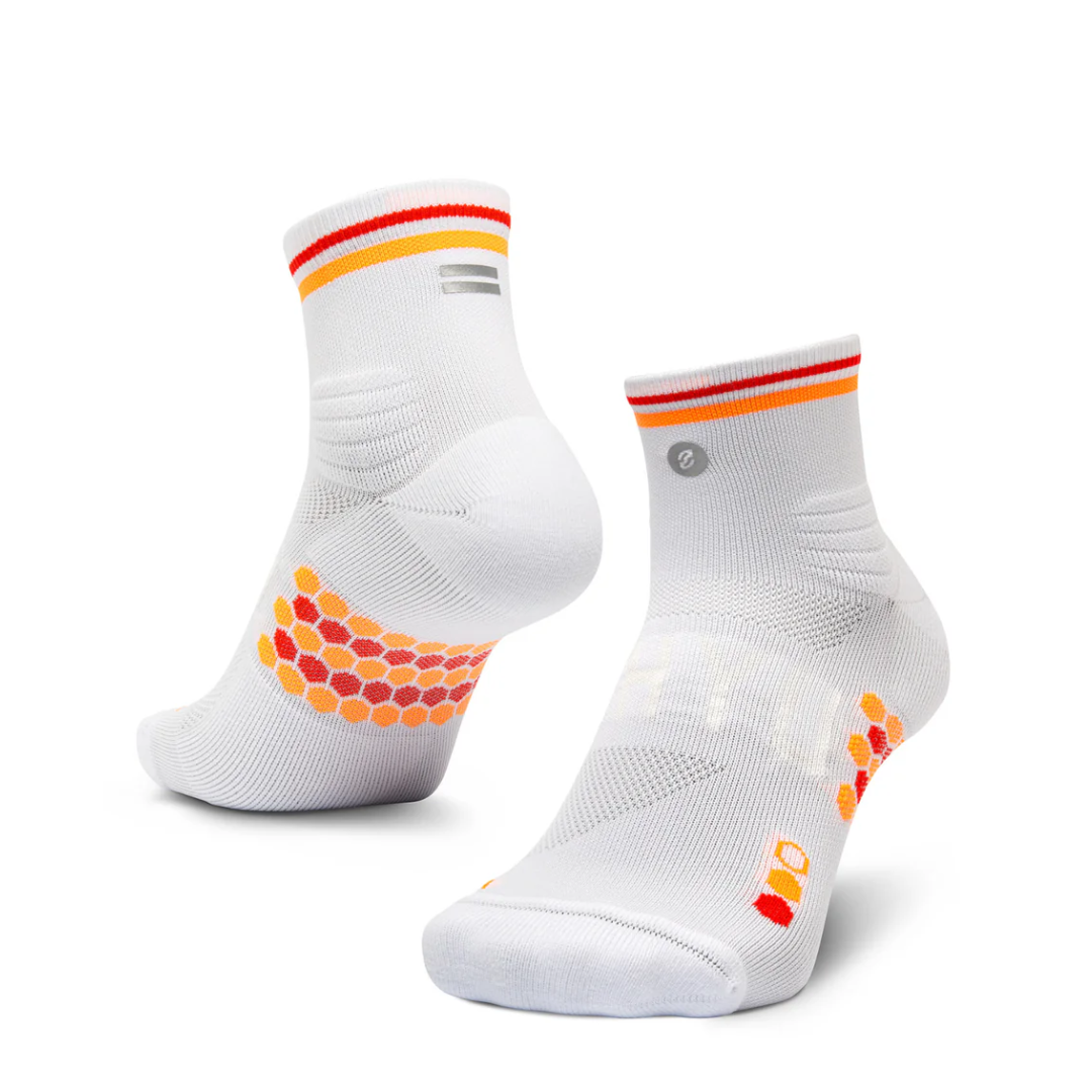 SHYU Racing Socks - Quarter Crew - White/Tangerine/Red