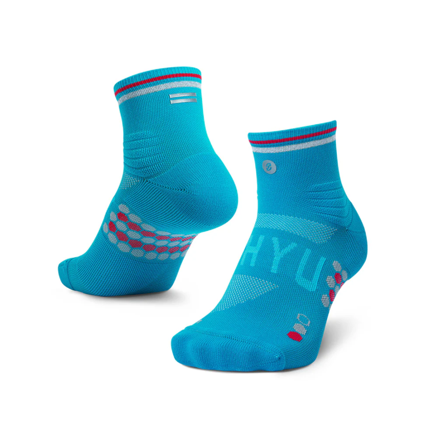 SHYU Racing Socks - Quarter Crew - Sapphire/Chrome/Red
