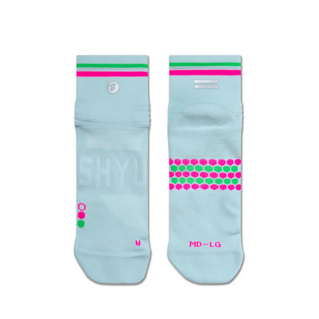 SHYU Racing Socks - Quarter Crew - Foam/Pink/Green