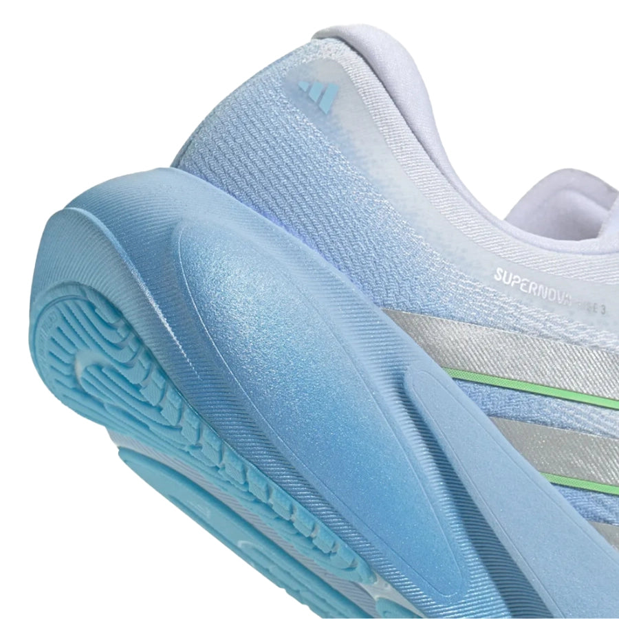 Womens Supernova Rise 3 Glow Blue Silver Metallic Cloud White